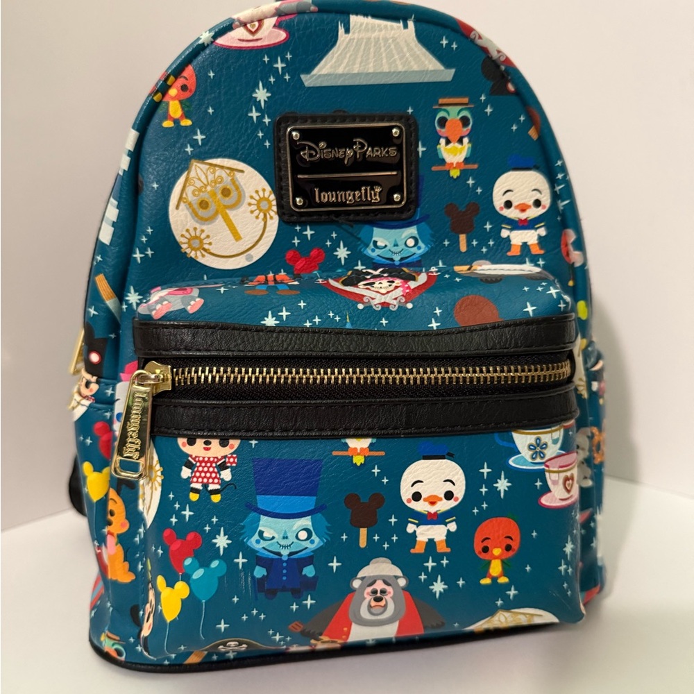 Loungefly Disney Parks Blue Chibi Attractions And Characters Mini Backpack